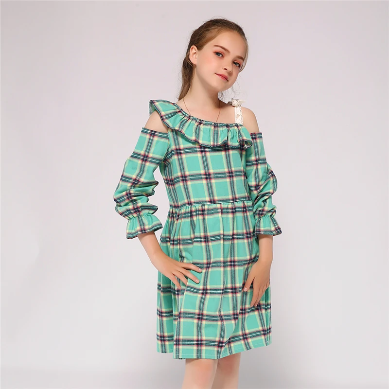 Kseniya Kids/Заводская распродажа; платье для девочек с открытыми плечами и воротником с рюшами на лямках для детей 2-9 лет