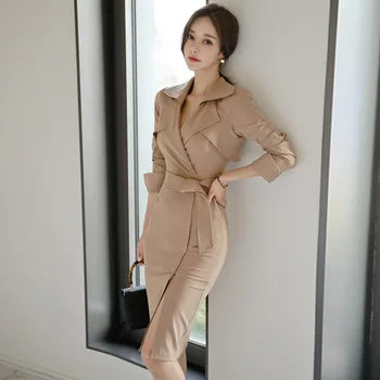 

Office Lady Style Dress Elegant women Sashes Female Vestidos Mid-length Wear to Business Dress