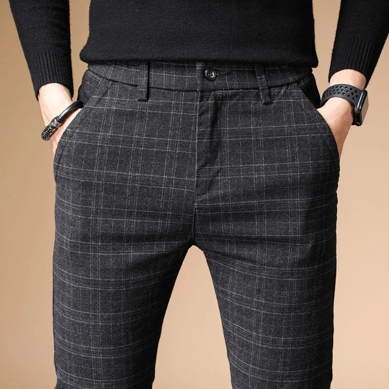 

2022 Autumn Upscale Men Casual Pants Thick Cotton and Linen Male Pant Straight Trousers Business Plus Size 38