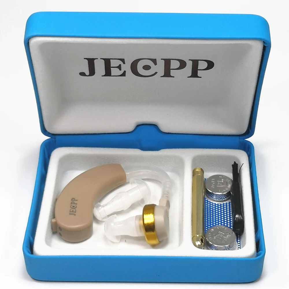 JECPP слуховой аппарат усилитель звука с ушным воском ложка чистящая щетка аккумулятор чехол для хранения для взрослых и пожилых