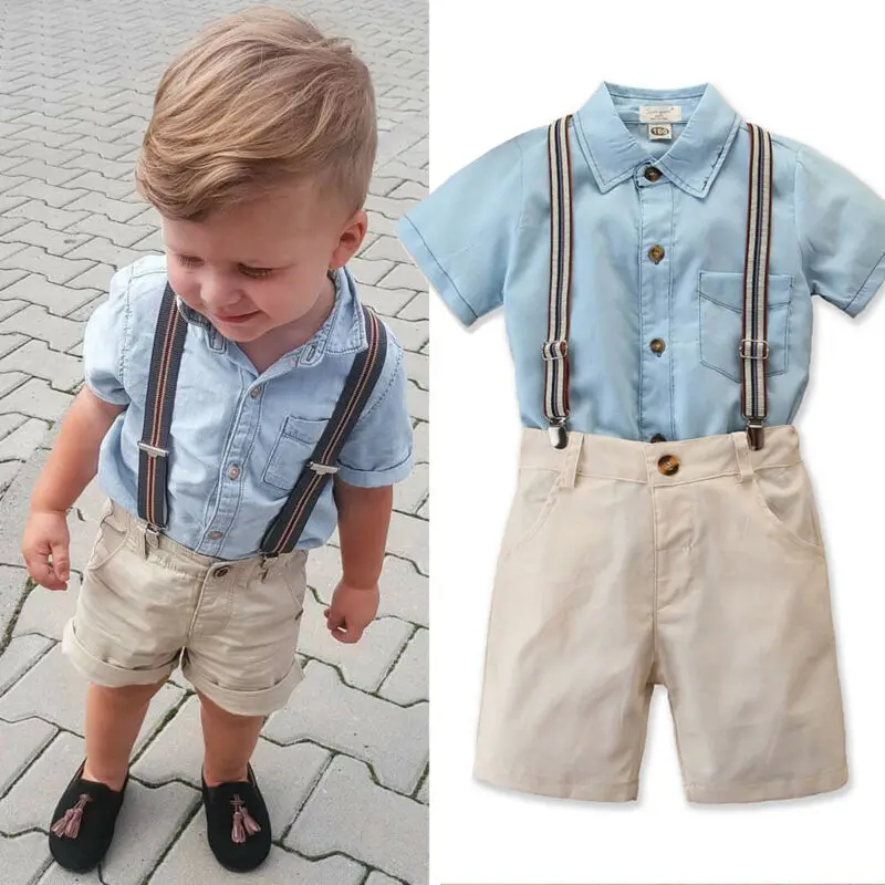 Toddler Baby Boy Kid Summer Short Sleeve Solid Gentleman Tops T-Shirt Clothes 5Y 