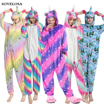 

Kigurumi Adults Flannel Unicorn Pajamas Animal Onesies Cartoon Sleepwear Women Men Nightwear Winter Stitch Panda Cosplay Pijimas