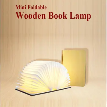 

Innovative USB Rechargeable LED Foldable Wooden Book Shape Desk Lamp Nightlight Booklight for Home Decoration Warm White Light