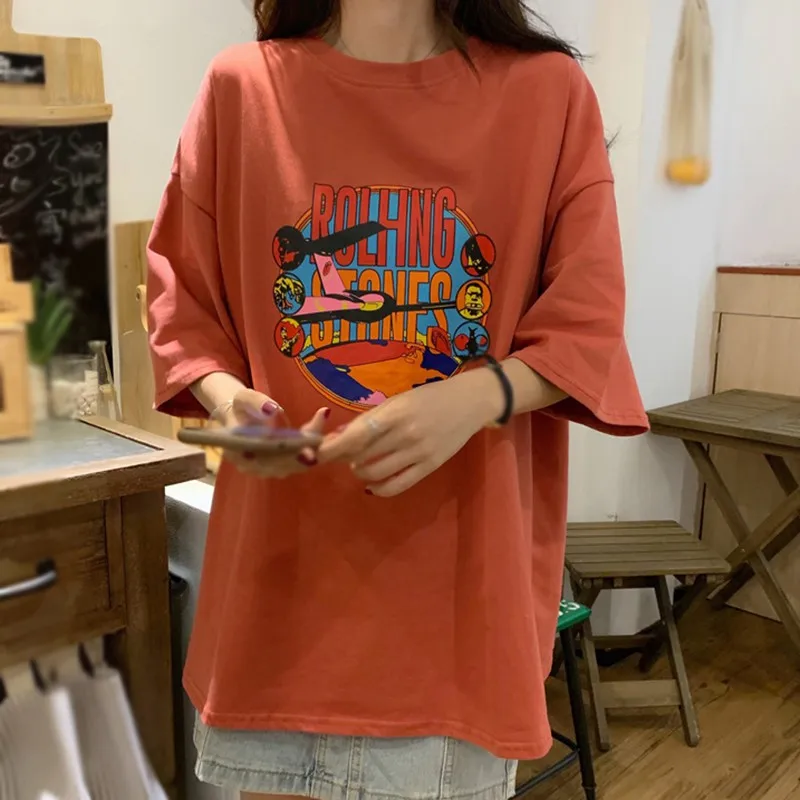 Harajuku Long T-Shirt Loose Letter Printed Women Tshirt Loose Female Tee Tops Large Size Summer T-Shirts
