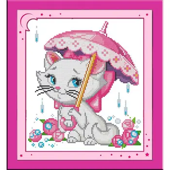 

Cross Stitch Joy Sunday A Cat In The Rain Cotton Thread Paintings 11&14CT DIY Embroidery Needlework Kit DMS Cross Stitch Pattern