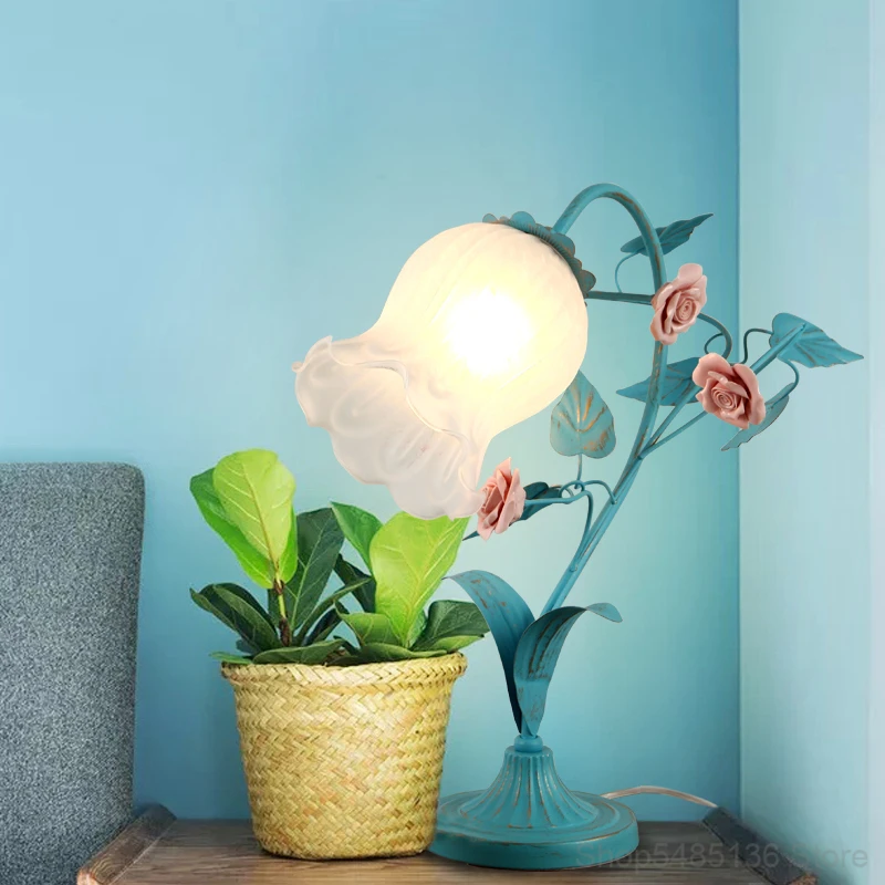 Coreano de Vidro Rosa Flor Mesa Arte Decoração Restaurante Bar Candeeiro Quarto Lâmpada Cabeceira Sala Estar Estudo Iluminação Luz Led 2 Cheap Luminária de mesa