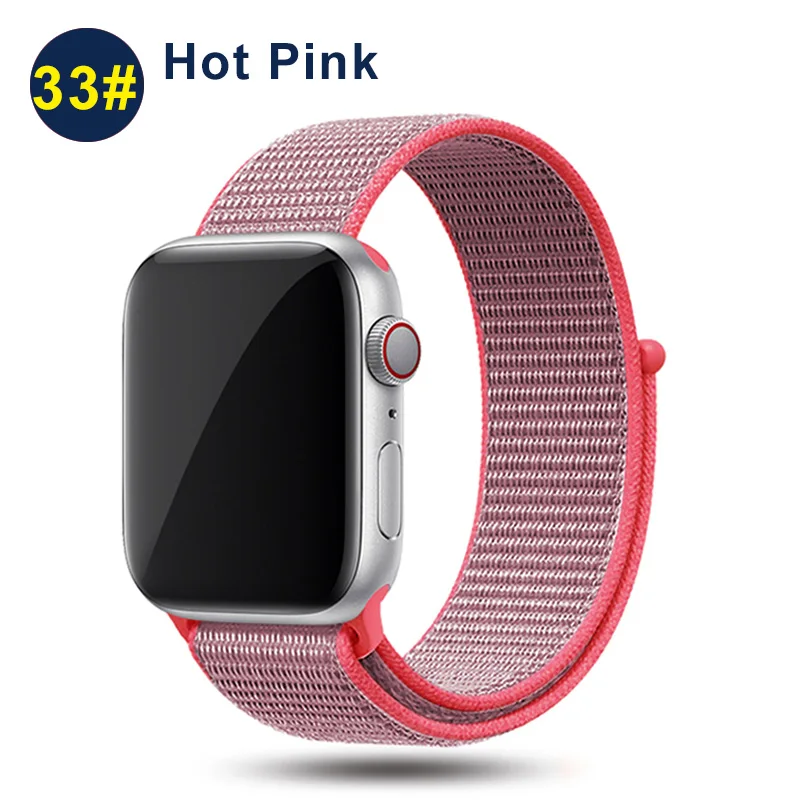 Ремешок UEBN для Apple Watch Series 5 4 3 band 44 мм/40 мм Спортивная петля для iwatch band 5 42 мм 38 мм ремешок браслет нейлоновый ремешок для часов - Цвет ремешка: Hot Pink