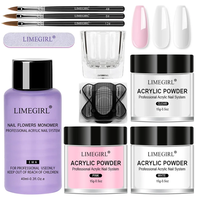 Limegirl Acrylic Powder Set Nail Kit 3 Colors Carving Nail Art Gel