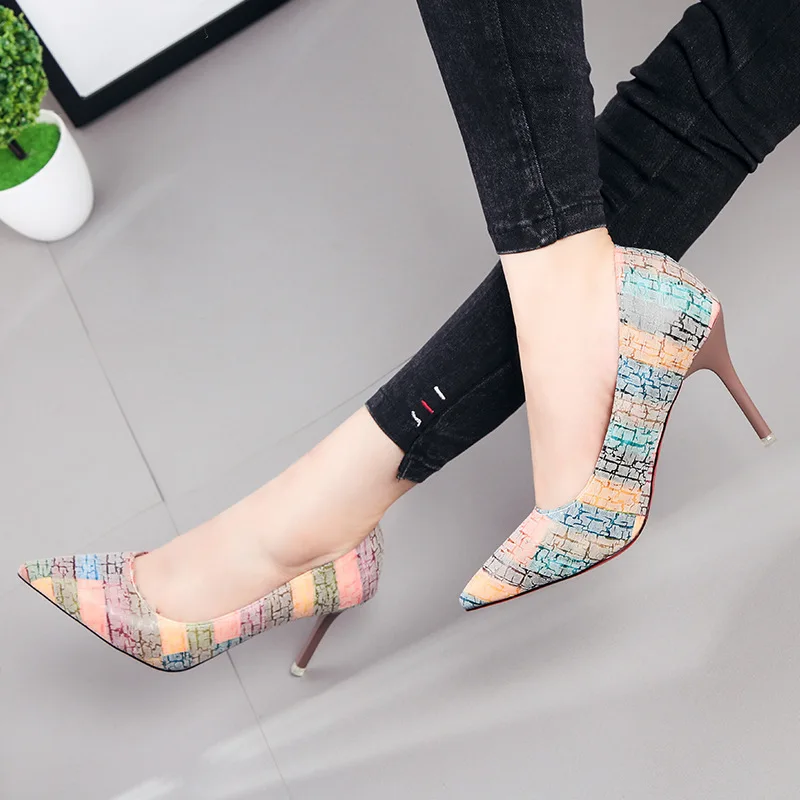 

2018 Spring New Style Small Leather Shoes Student Korean-style Versatile Mixed Colors Pointed-Toe Thin Heeled Low-Cut WOMEN'S Sh