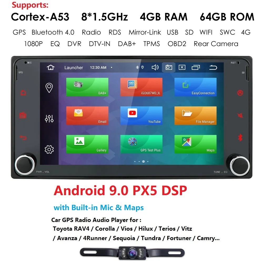 Top 7"Android9.0 Car DVD Player for Toyota Hilux Corolla Camry Prado RAV4 Octa-Core WIFI 4G RAM+64G ROM Bluetooth+Free Rear Camera 2 Top 7"Android9.0 Car DVD Player for Toyota Hilux Corolla Camry Prado RAV4 Octa-Core WIFI 4G RAM+64G ROM Bluetooth+Free Rear Camera 2