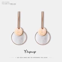 Yhpup, модный бренд, круглые геометрические свисающие серьги из нержавеющей стали, натуральная раковина, Париж, элегантные шикарные серьги, женские серьги