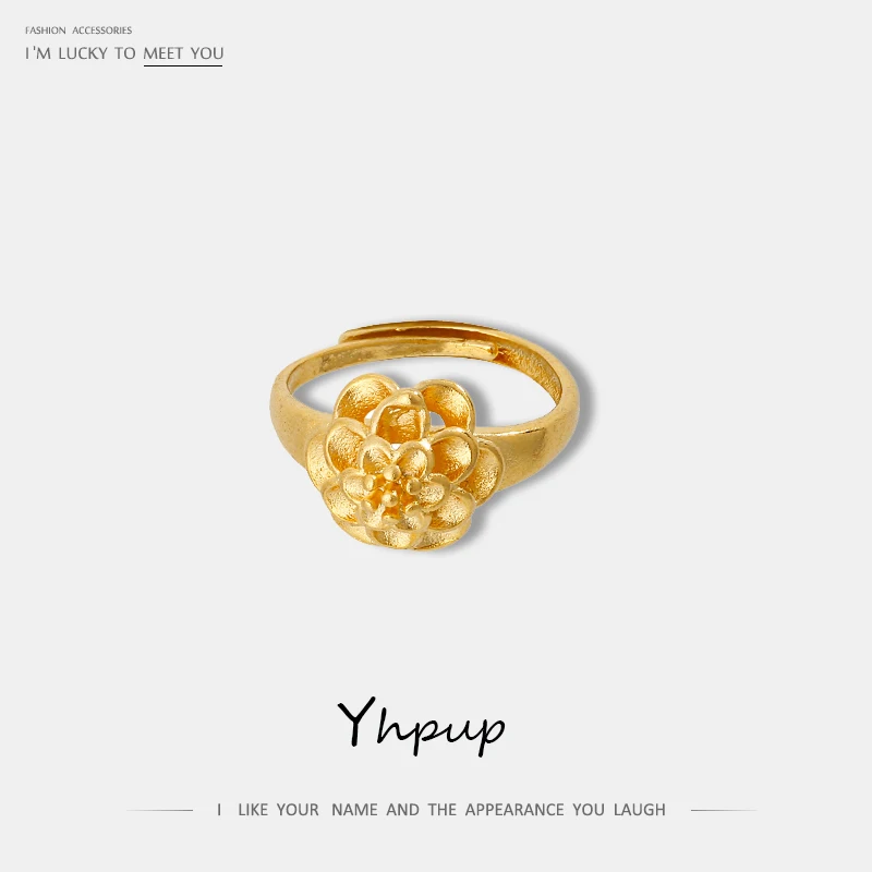 

Yhpup Trendy Minimalist Copper Golden Rings Flower Hollow Open Ring Exquisite High Quality Charm Accessories for Women 2019 New