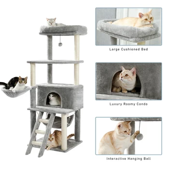 Domestic Delivery Cats Climbing Trestle Pet Scratcher Tree Candos Multi-Levels Jumping Furniture Ball Cat Playing Toys With Nest 1