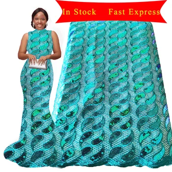 

African Lace Sequins Fabric 5 yards 2020 green Lace Material African Net Lace Fabric Fabric Wine White Blue Nigerian Lace Fabric
