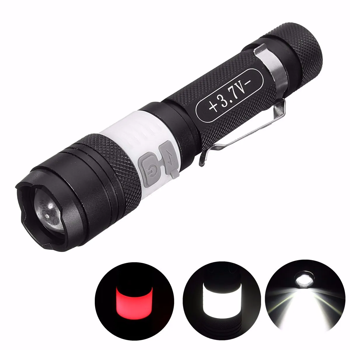 

Jiguoor XM-L T6 3Modes 2000LM USB Rechargeable Zoomable LED Flashlight+18650
