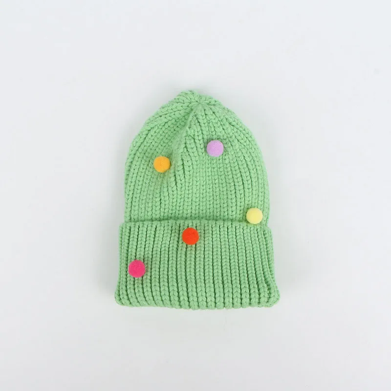 Зимние шапки для женщин, осень, теплая цветная вязаная шерстяная шапочка с помпоном, шапка с помпоном для дам, детская шапка - Цвет: green