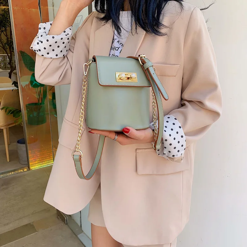 

2019 new foreign gas bucket bag Korean version 100 simple chain single shoulder oblique satchel bag