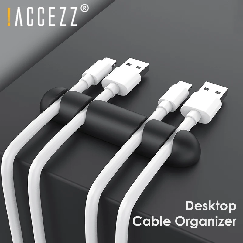 

!ACCEZZ Management Wire Winder USB Cable Organizer Holder Earphone Mouse Cord Silicone Clip Phone Cables Line Desktop Organizer