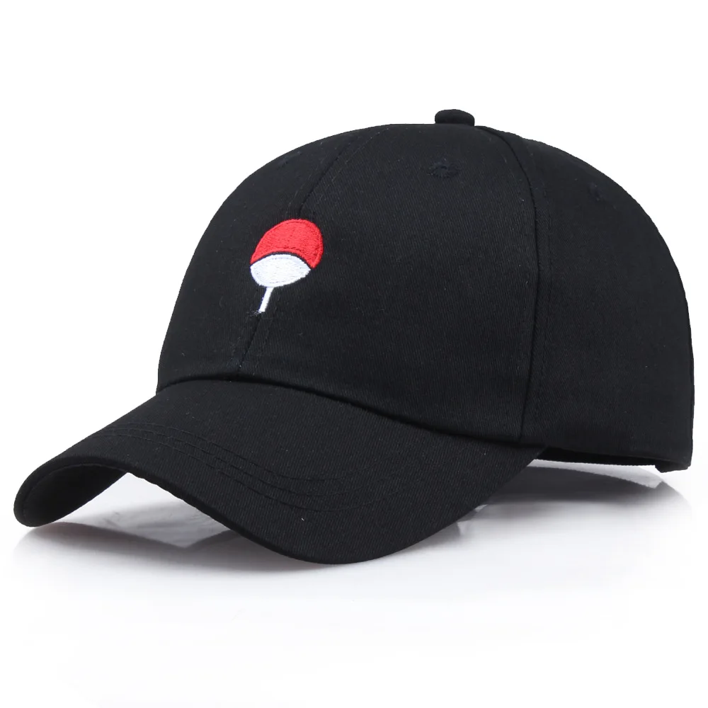 

Akatsuki Logo Uchiha Family Logo Embroidery Baseball Caps Black Snapback Hat NARUTO Uchiha Itachi Cosplay Cap