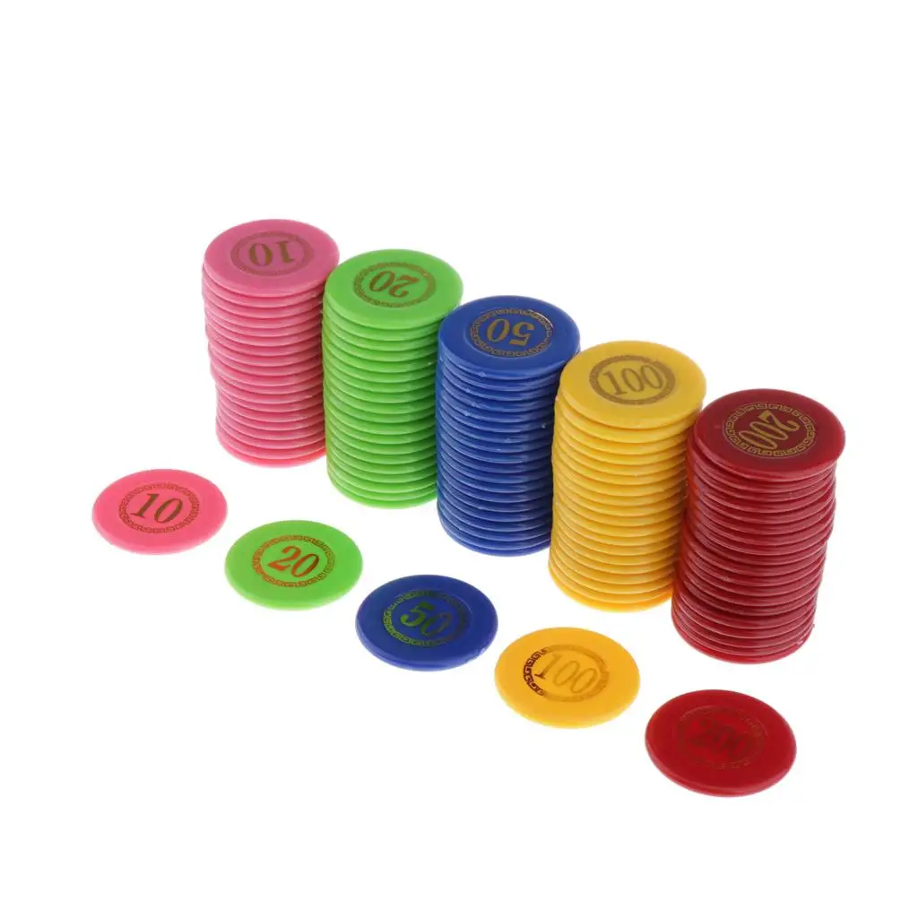 Poker Game Tokens, 100 Pack of Plastic Value Chips, 1.6 inch Counting Markers for Bingo, Mahjong, Roulette and Blackjack