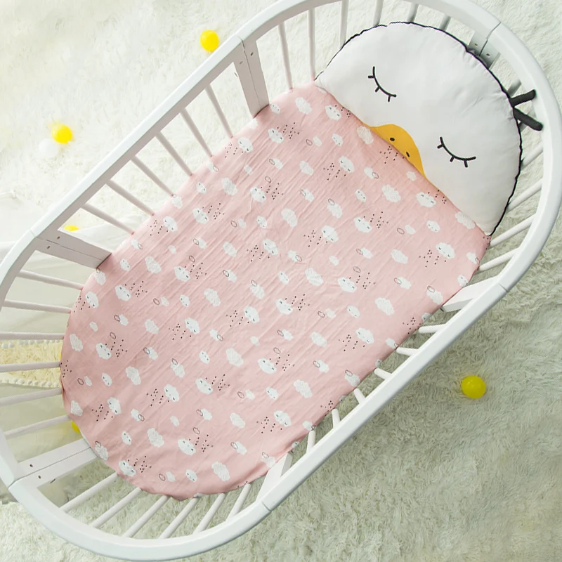 Custom Size Round Bed Bed Fitted Sheet Mattress Cover 100% Gauze Cotton For Crib Baby bedding Set (2)