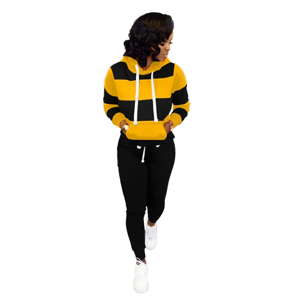 Winter Women's set Tracksuit Full Sleeve Hoodied Sweatshirt Pockets casual Pants Suit Two Piece Set Outfits sweatsuit