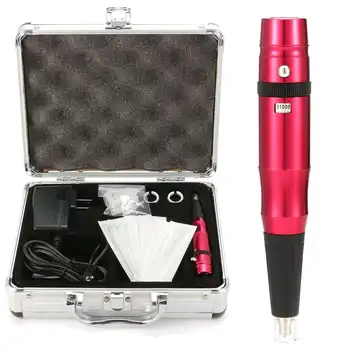 

Red Permanent Makeup Tattoo Kits 35000R Electric Machine Pen 10 Needles 10 Tips Set With Alloy Box Eyebrow Lip Set