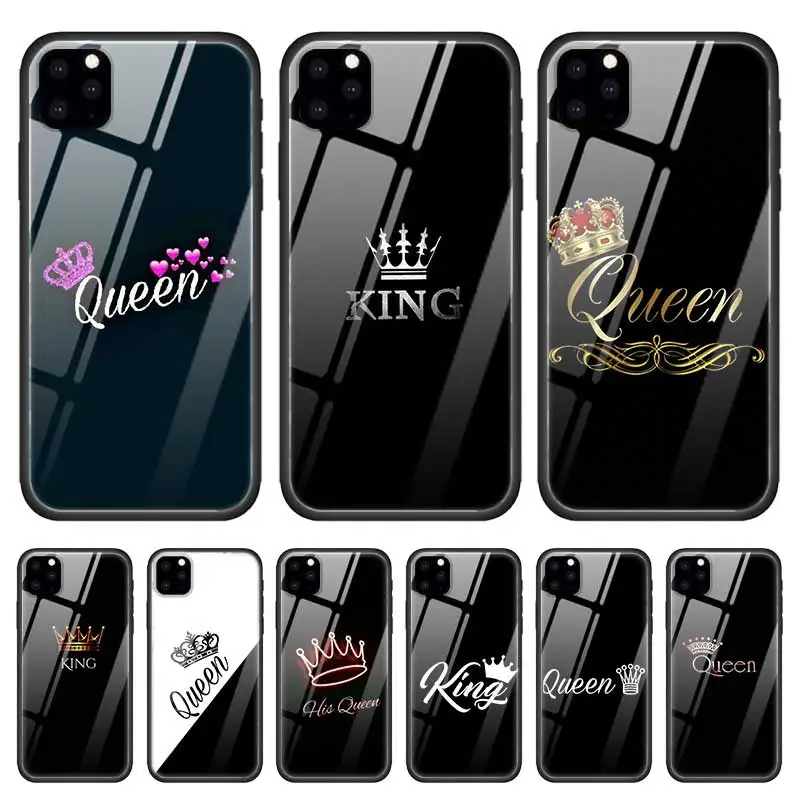 cheap Tempered Glass Case for Apple iPhone 11 Pro Max Cover for iPhone 6 7 8 Plus X XR XS MAX Shell King Queen Couple Lovers