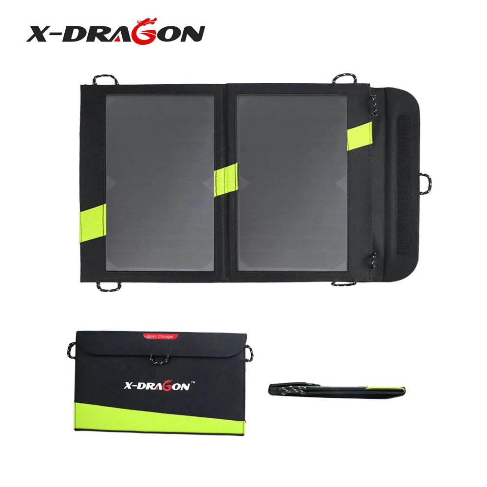  X-DRAGON Solar Charger 14W 5V 2A USB Solar Panel Foldable Waterproof Power Bank for Smartphone