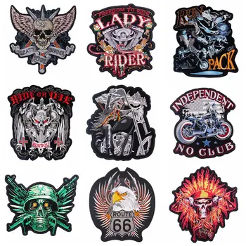 

Big Biker Embroidered Patches For Jackets Back Applique Badge DIY Punk Skull Large Patch Iron On Embroidery Clothing Patches