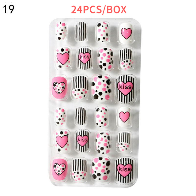 Kids Girls Cartoon Cover False Nails Press On Self Adhesive Nail Manicure Tips Pre-glue Fake Nail Art Decoration