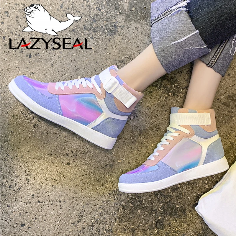 

LazySeal Buckle Flat-soled Ankle Boots For Women Round Toe Lace-Up Mixed Color Non-slip Casual Shoes Ladies Vulcanized Sneakers