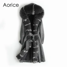 Aorice ZY18170 Женское пальто из шерстяной ткани леди Рекс подкладка из кроличьего меха лисий мех воротник досуг осень/зима шерсть длинная верхняя одежда