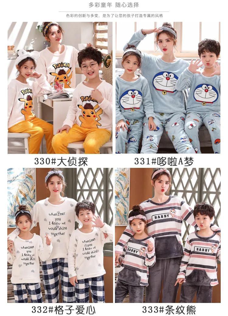 Фланелевые пижамы для девочек осенние Семейные пижамы с рисунком одинаковые комплекты для мамы и детей зимняя Рождественская семейная одежда для сна