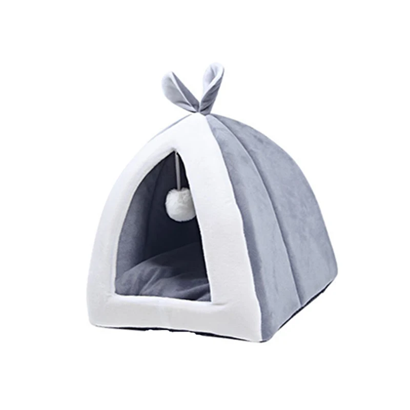 Лежанка для питомца кошки в помещении треугольная палатка маленькая для кошек собак Гнездо Складная кошачья пещера милые зимние спальные коврики - Цвет: Grey