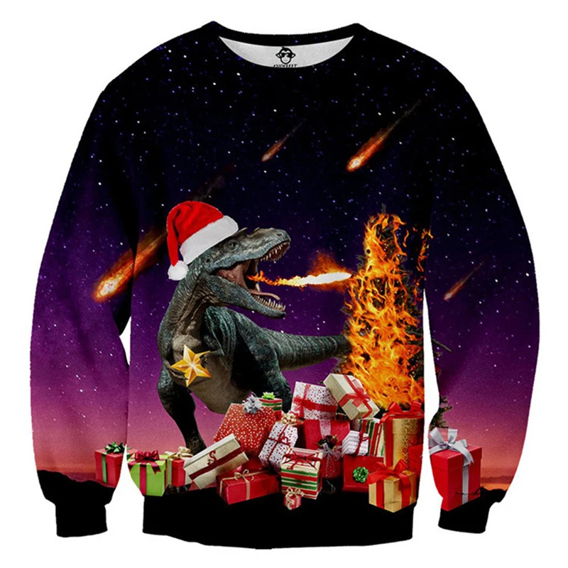Skup Świąteczny sweter Unisex mężczyźni kobiety druk 3D brzydki świąteczny sweter na wakacje zabawny wzór potwora jesienno zimowa odzież Xmas