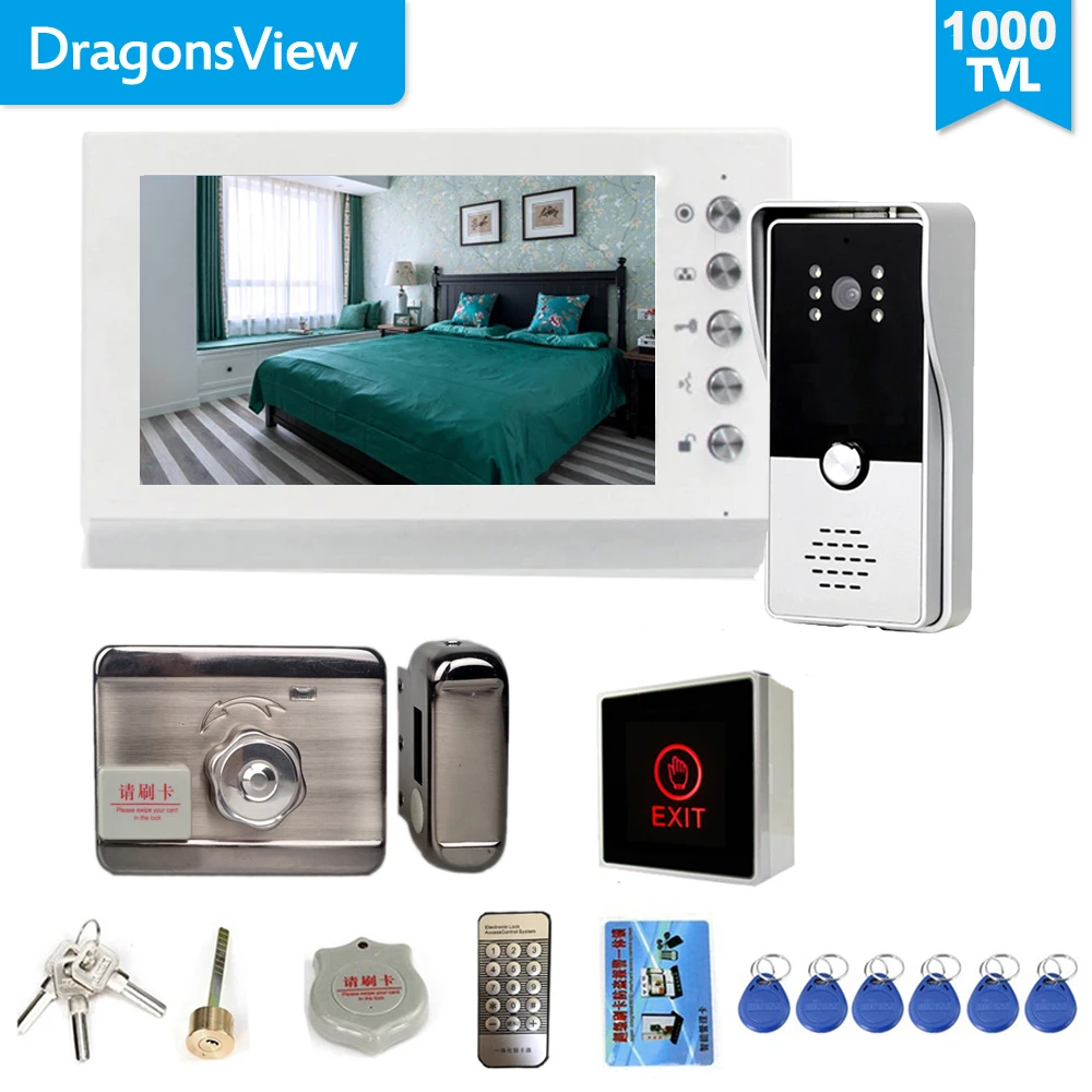 Dragonsview-비디오 도어 폰 인터콤 시스템, 7 인치, 흰색/검정색, 비디오 도어 엔트리 패널, 개인 집 통화 패널용