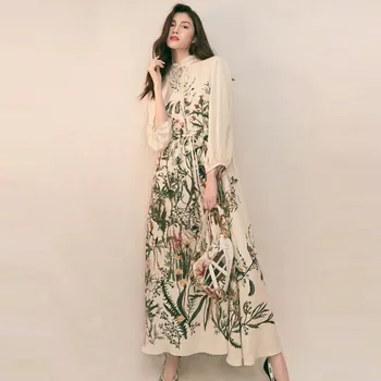 

2020 Autumn Women New Elegant High Quality Women Slim Floral Printed Dress Female H07131
