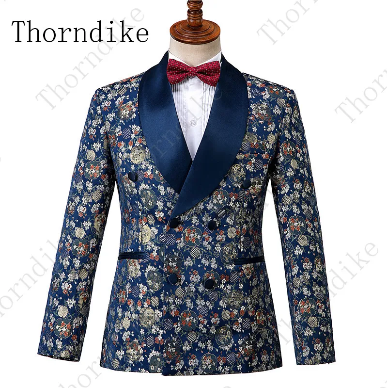 Костюм с цветочным принтом Thorndike(куртка+ жилет+ брюки) Мужская шаль с отворотом Ретро Мужские костюмы Выпускной, свадьба жених певица костюм Hombre