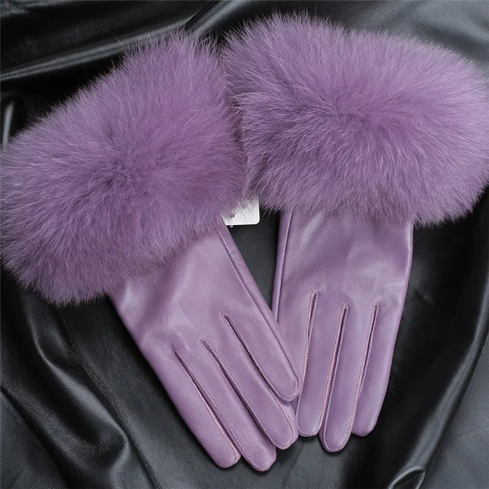 Новое поступление, перчатки из натуральной кожи, перчатки из натуральной овчины и лисьего меха, женские модные стильные высококачественные перчатки