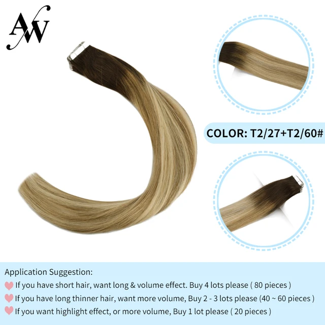 AW 12''-28'' Tape In Human Hair Extensions Straight Seamless Invisible Natural Machine Made Remy Adhesive Glue On Hair Extension T227-T260