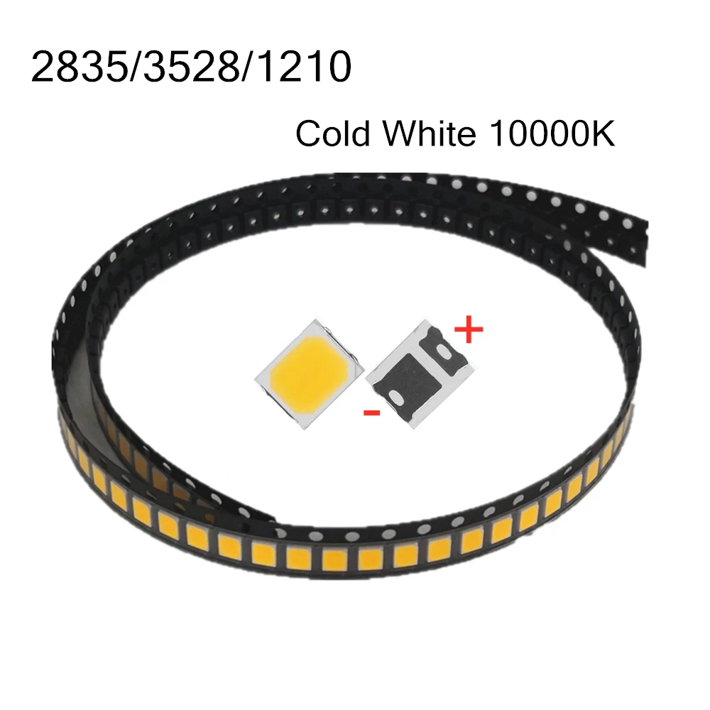 100 1000 шт. 120l 130LM светодиодный 1210 3528 2835 3V 6V 9V 18V 1 Вт холодный белый свет 9500K 11000K для LG
