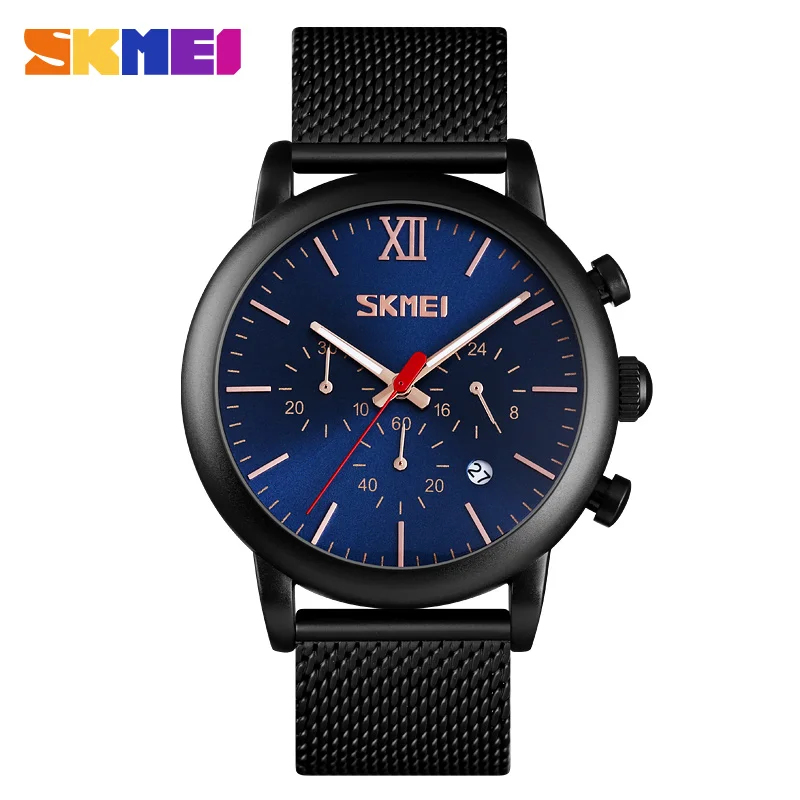 Мужские часы, мужские Модные брендовые Роскошные Кварцевые часы из нержавеющей стали, мужские повседневные спортивные водонепроницаемые часы Relojes SKMEI - Цвет: Blue