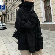 

Women Plus Size Pullover Oversized Long Sweater Sweater Fashion 2020 Winter New Style All-match Twist Stitch Turtleneck Sweater