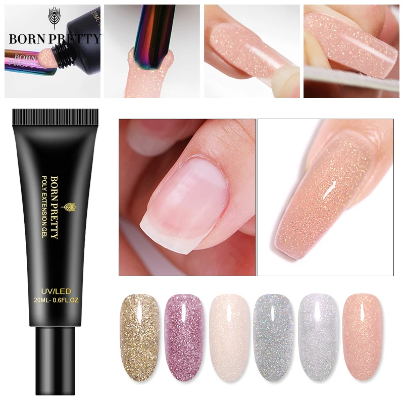 

BORN PRETTY Glittery Poly Extension Nail Gel 20ml UV Building Gel Nail Finger Extension Nail Art Manicure