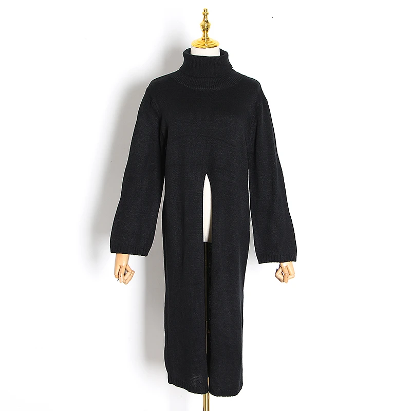 Split Black Sweater Women Long Sleeve Turtleneck Knitted Pullover Tops Female Clothes Korean 2019 Winter New