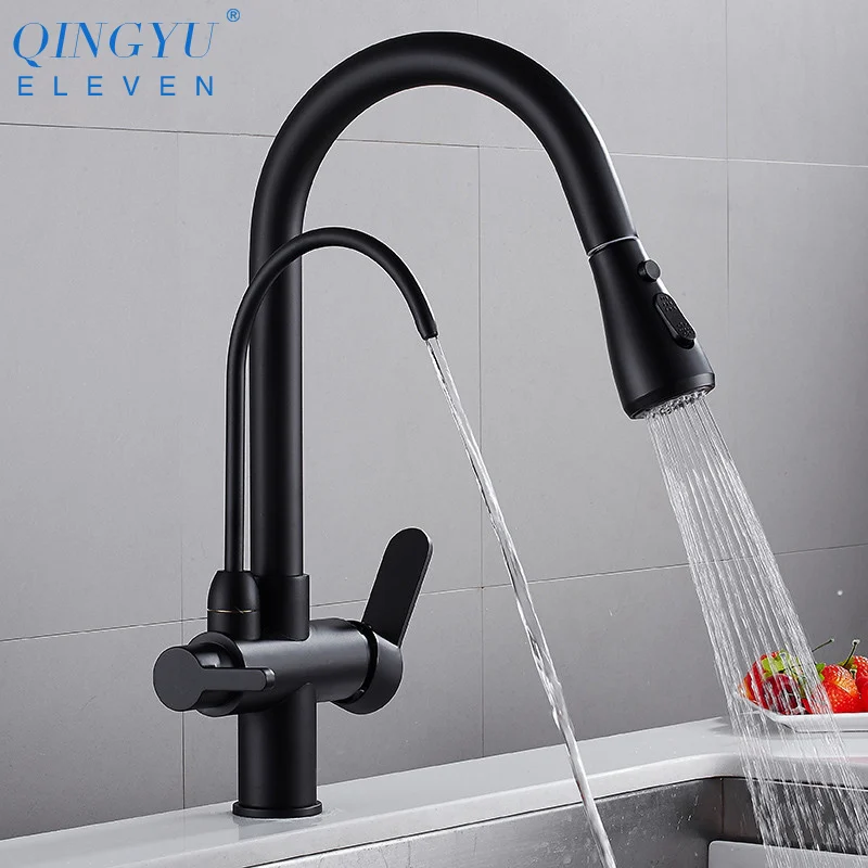 pull down kitchen faucet QINGYU ELEVEN New Drinking Kitchen Filter Faucets Rotary Switch 304 Stainless Steel Brushed Single Cold Kitchen Faucet kitchen sinks for sale