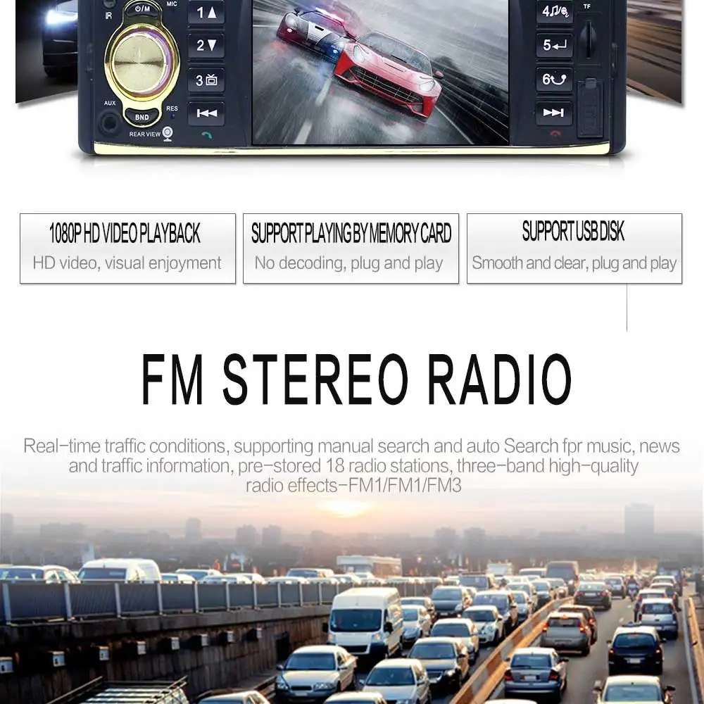 4019B 4,1 дюймов 1 Din автомагнитола аудио стерео AUX FM радио станция Bluetooth Авторадио Поддержка камеры заднего вида дистанционное управление