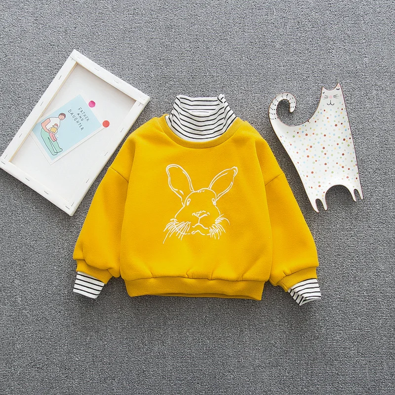 Korean-style Child Hoodie New Style Cartoon Rabbit Printed Thick Base Shirt Winter Childrenswear