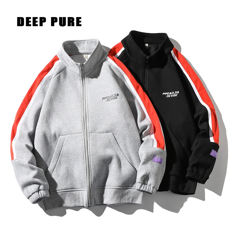 

zipper Hoodies men sweatshirt stand Stripe Long sleeve Men's Clothing Autumn 2020 zip up hoodie man Sweatshirts cotton Male Tops